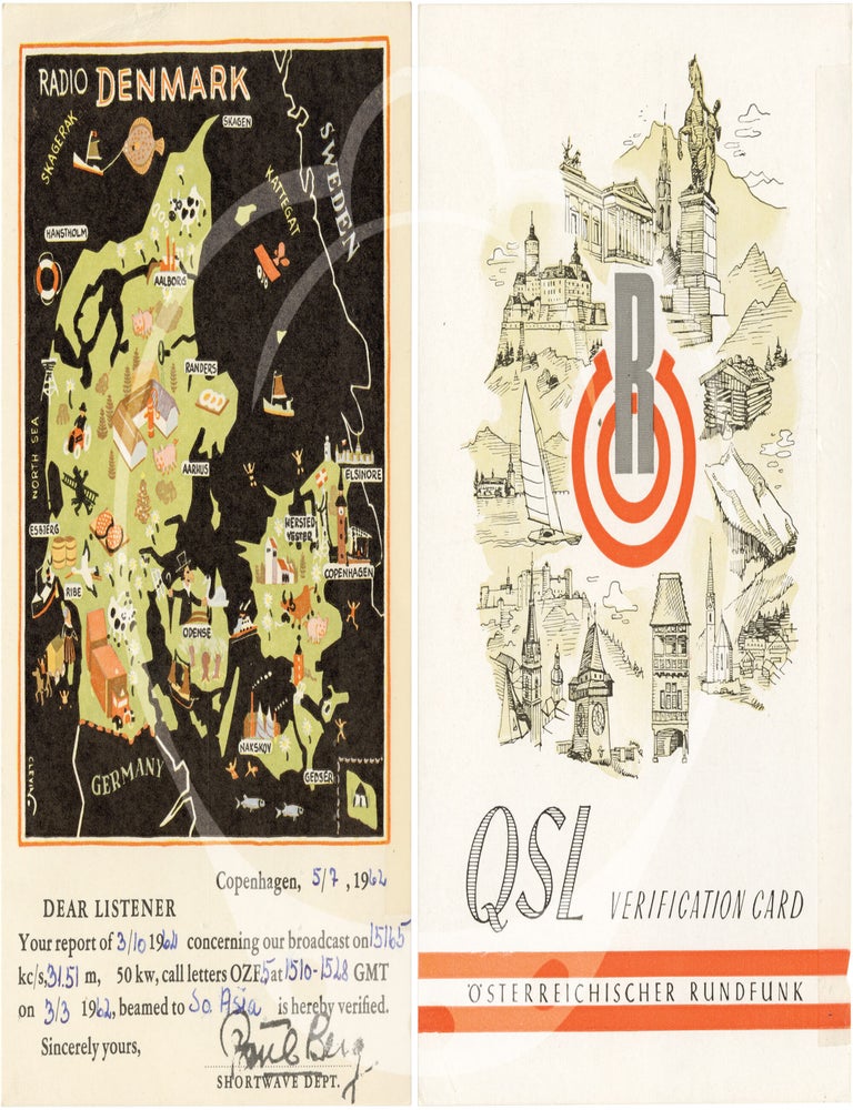 Collection of international QSL cards from a radio hobbyist, 1954-1973