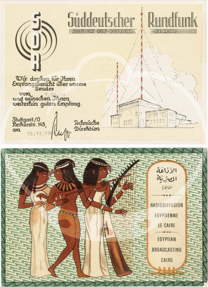 Collection of international QSL cards from a radio hobbyist, 1954-1973