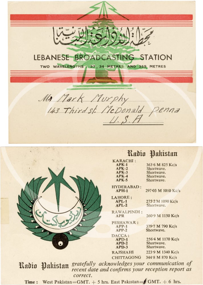 Collection of international QSL cards from a radio hobbyist, 1954-1973