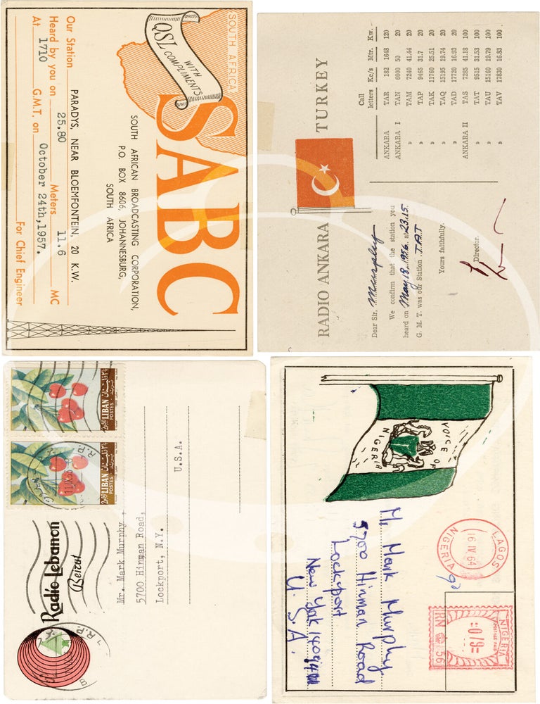 Collection of international QSL cards from a radio hobbyist, 1954-1973