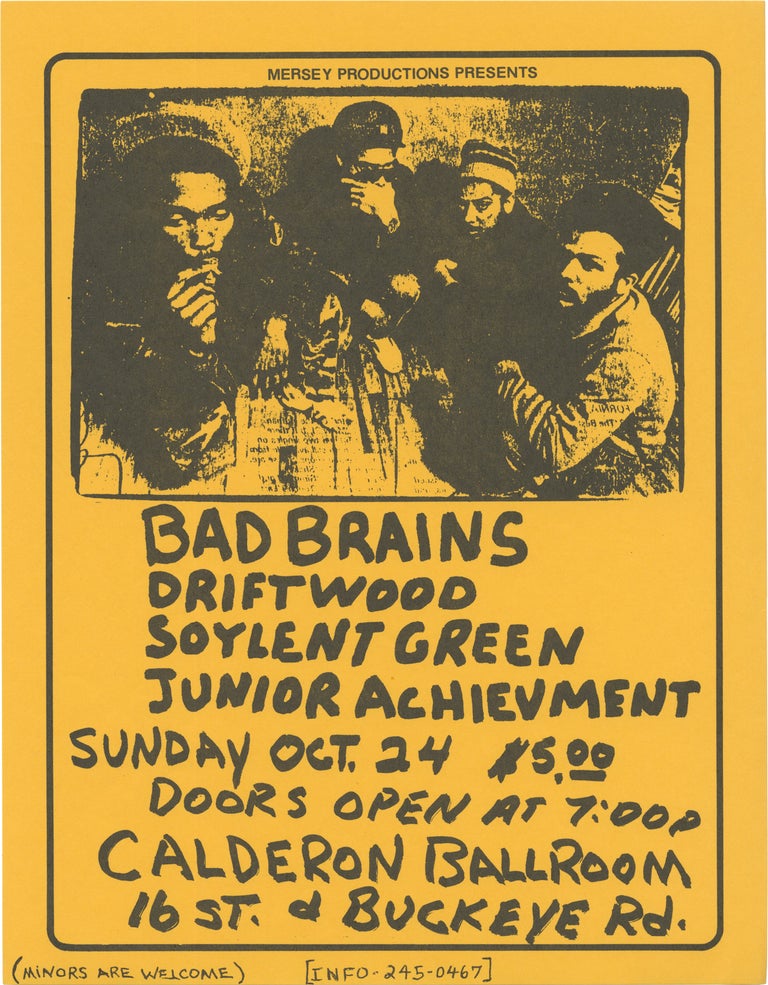 Book #160712] Original flyer for a performance by Bad Brains, Driftwood, Soylent Green, and...