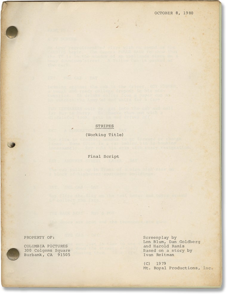 Book #160909] Stripes (Original screenplay for the 1981 film). Ivan Reitman, Daniel Goldberg Len...