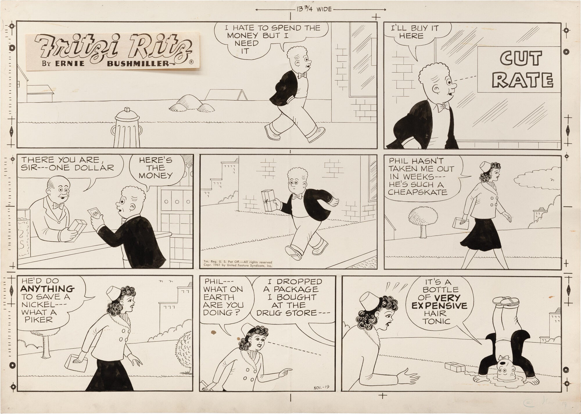 New Fritzi Ritz Original artwork for Fritzi Ritz comic strip, November 19, 1961 | Ernie ...