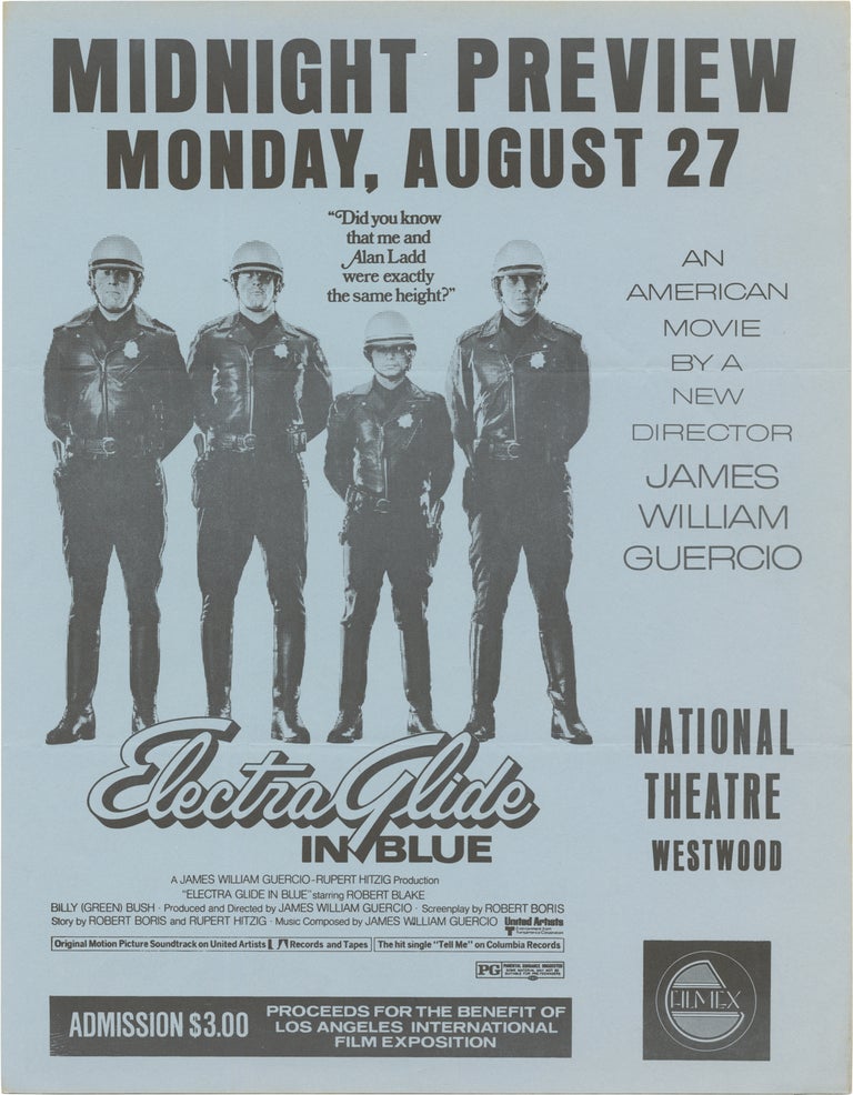 Book #161160] Electra Glide in Blue (Original flyer for a preview screening of the 1973 film at...