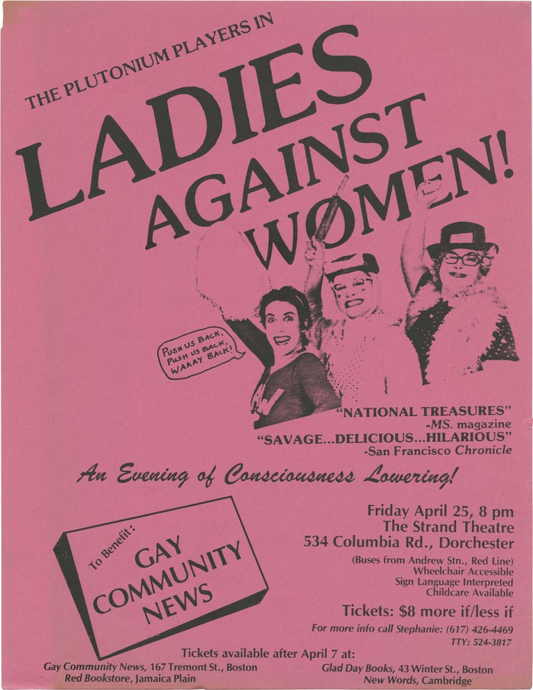 Book #161163] Ladies Against Women (Original flyer for a performance by the Plutonium Players at...
