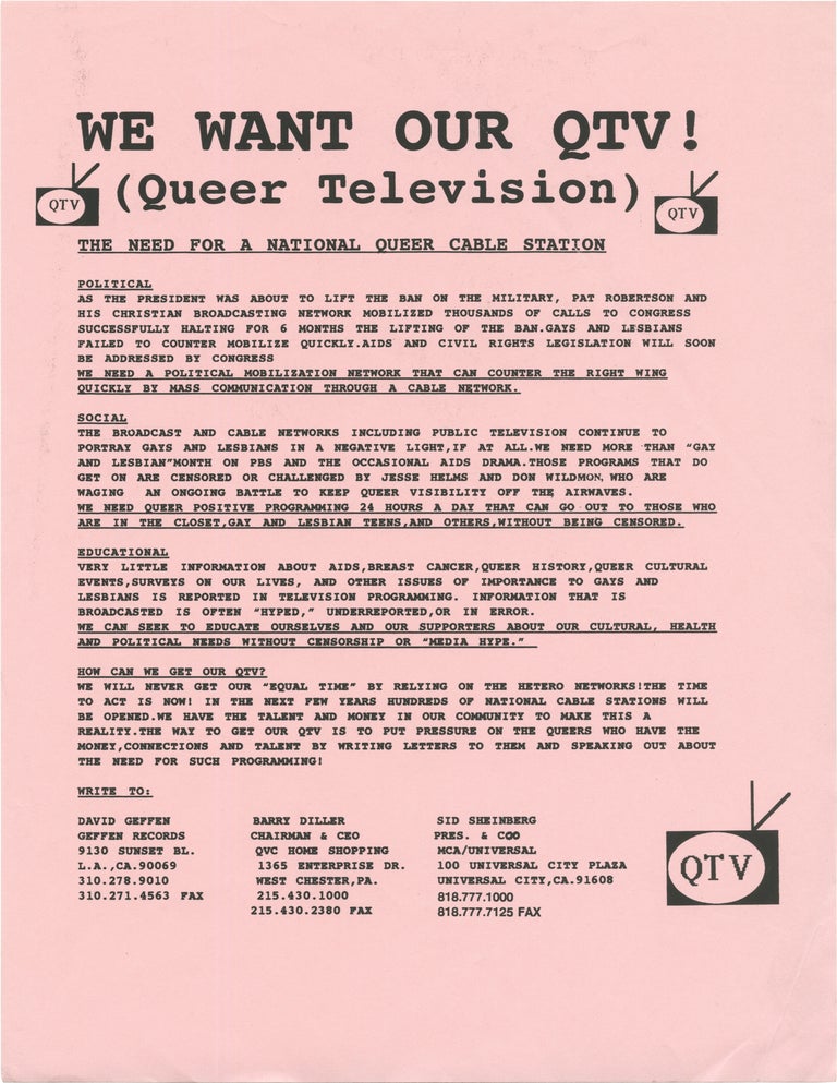 Book #161171] We Want Our QTV! (Original flyer, circa 1993). LGBTQ interest