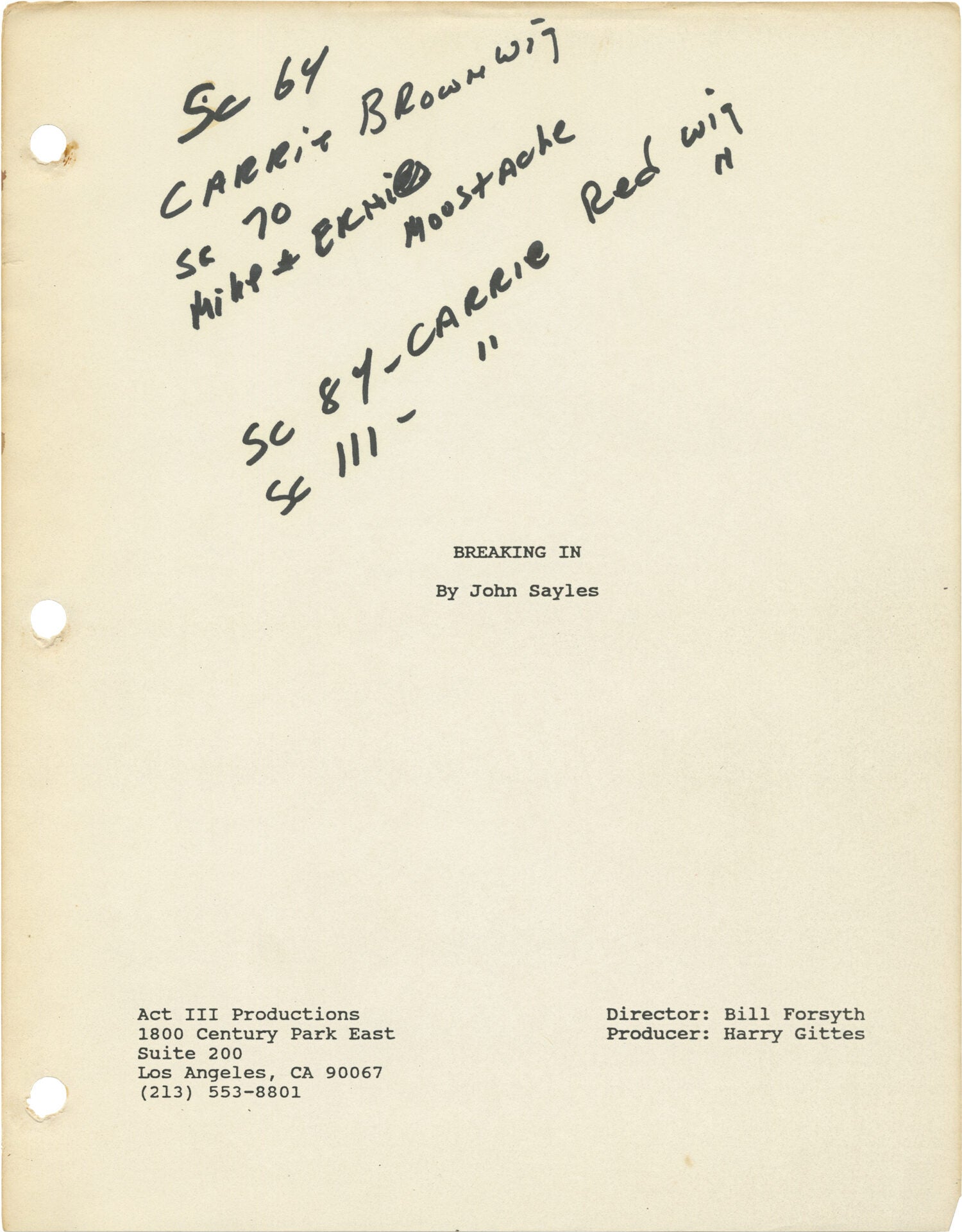 Breaking Scripts Breaking In | Bill Forsyth, John Sayles, Casey Siemaszko Burt Reynolds
