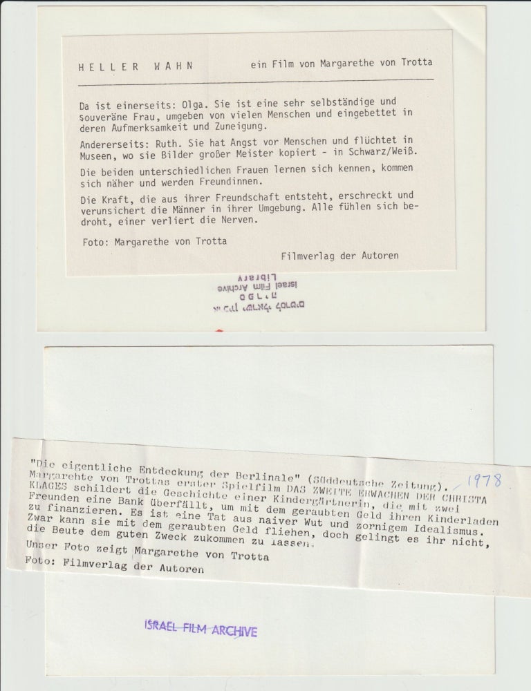 Two original photographs of Margarethe von Trotta