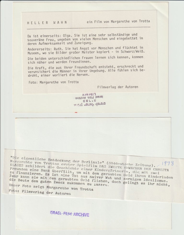 Two original photographs of Margarethe von Trotta