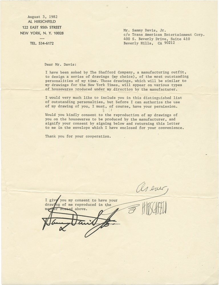 Archive of 17 letters between illustrator Al Hirschfeld and noted actors and directors requesting publication permission of their caricatures, 1981-1985