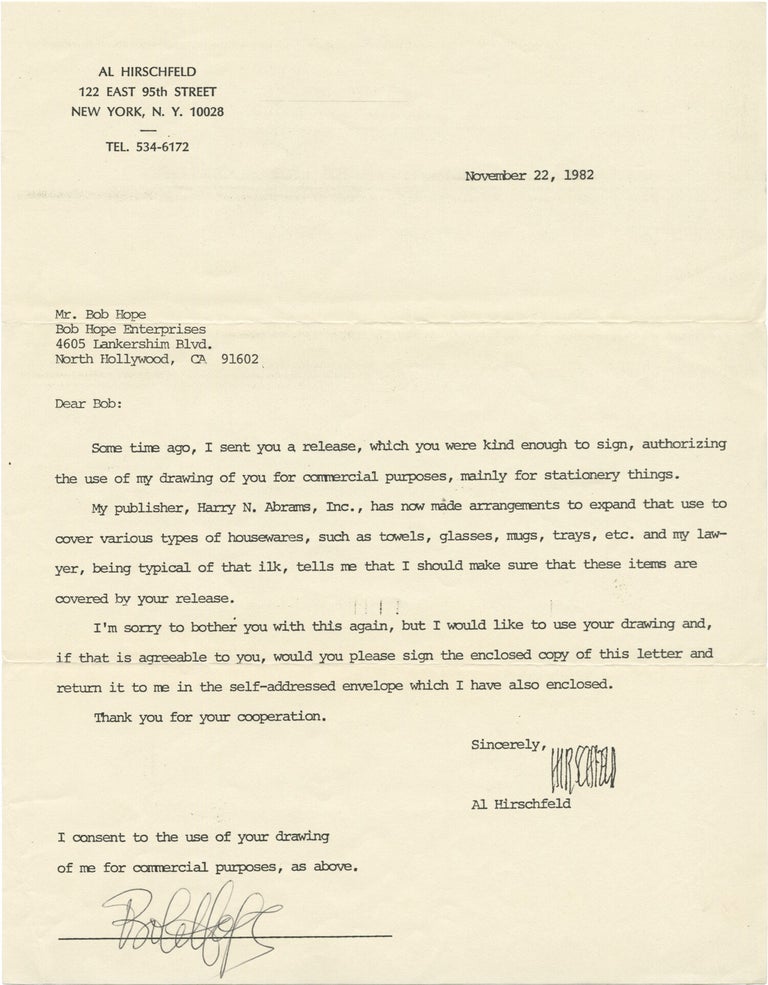 Archive of 17 letters between illustrator Al Hirschfeld and noted actors and directors requesting publication permission of their caricatures, 1981-1985