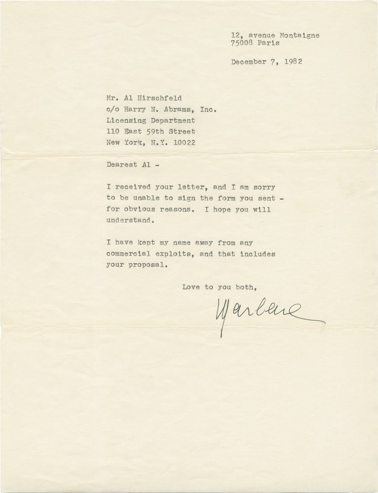 Archive of 17 letters between illustrator Al Hirschfeld and noted actors and directors requesting publication permission of their caricatures, 1981-1985