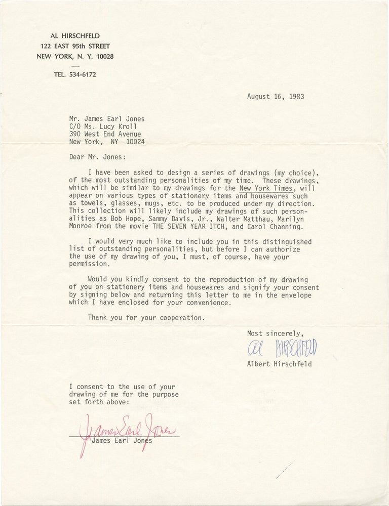Archive of 17 letters between illustrator Al Hirschfeld and noted actors and directors requesting publication permission of their caricatures, 1981-1985