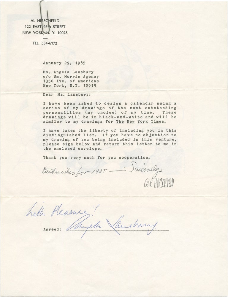 Archive of 17 letters between illustrator Al Hirschfeld and noted actors and directors requesting publication permission of their caricatures, 1981-1985