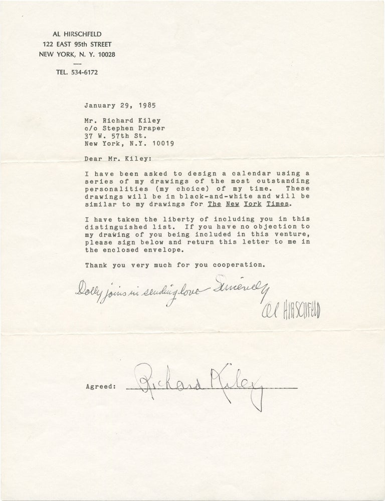 Archive of 17 letters between illustrator Al Hirschfeld and noted actors and directors requesting publication permission of their caricatures, 1981-1985
