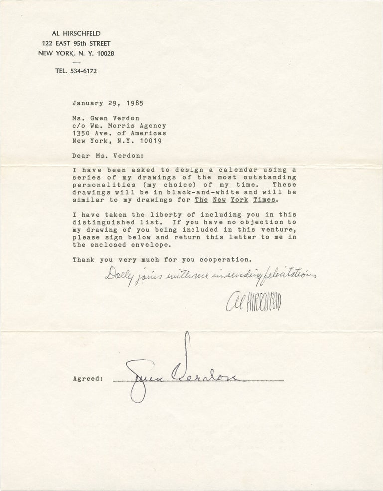 Archive of 17 letters between illustrator Al Hirschfeld and noted actors and directors requesting publication permission of their caricatures, 1981-1985