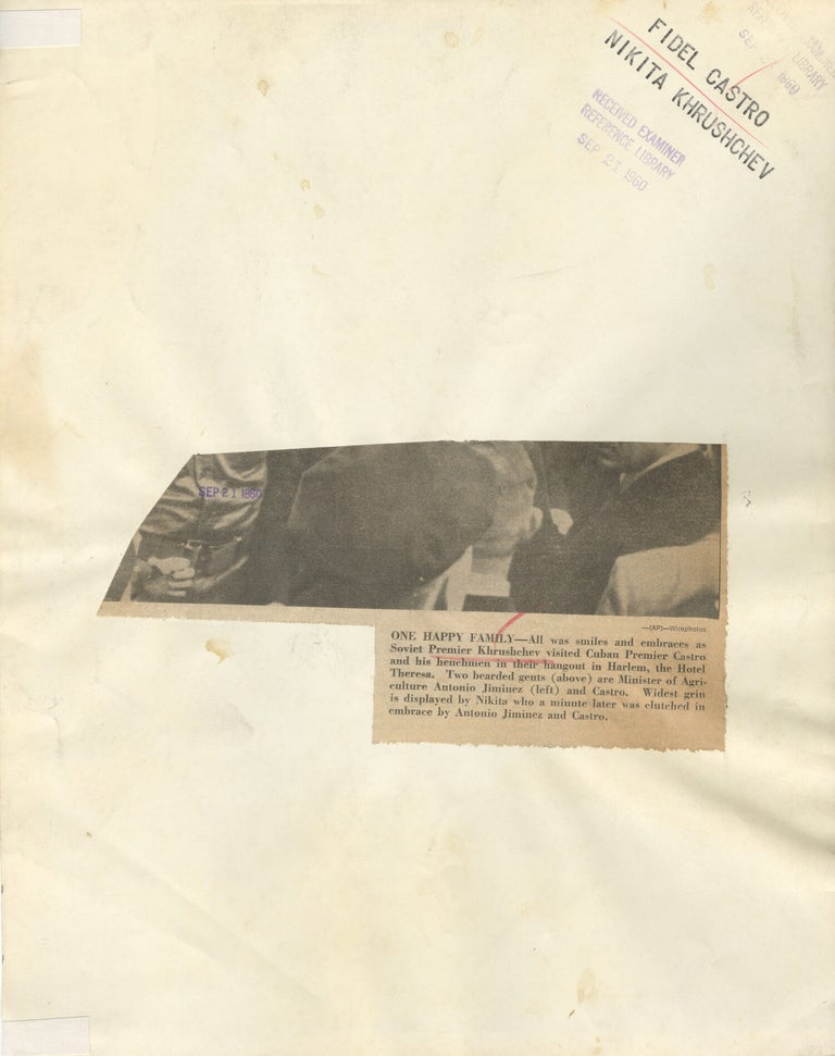 Original oversize press photograph of Fidel Castro and Nikita Khrushchev in Harlem