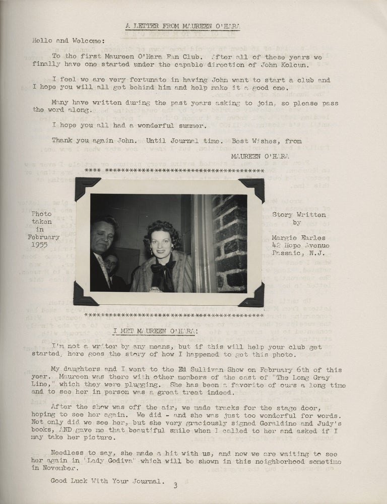 Archive of twelve issues of The Maureen O'Hara's Fan Club fanzine "Maureen O'Hara" (later "From Maureen To You"), 1955-1961