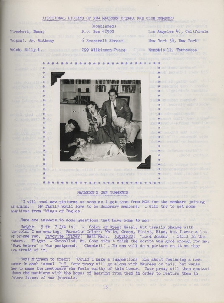 Archive of twelve issues of The Maureen O'Hara's Fan Club fanzine "Maureen O'Hara" (later "From Maureen To You"), 1955-1961