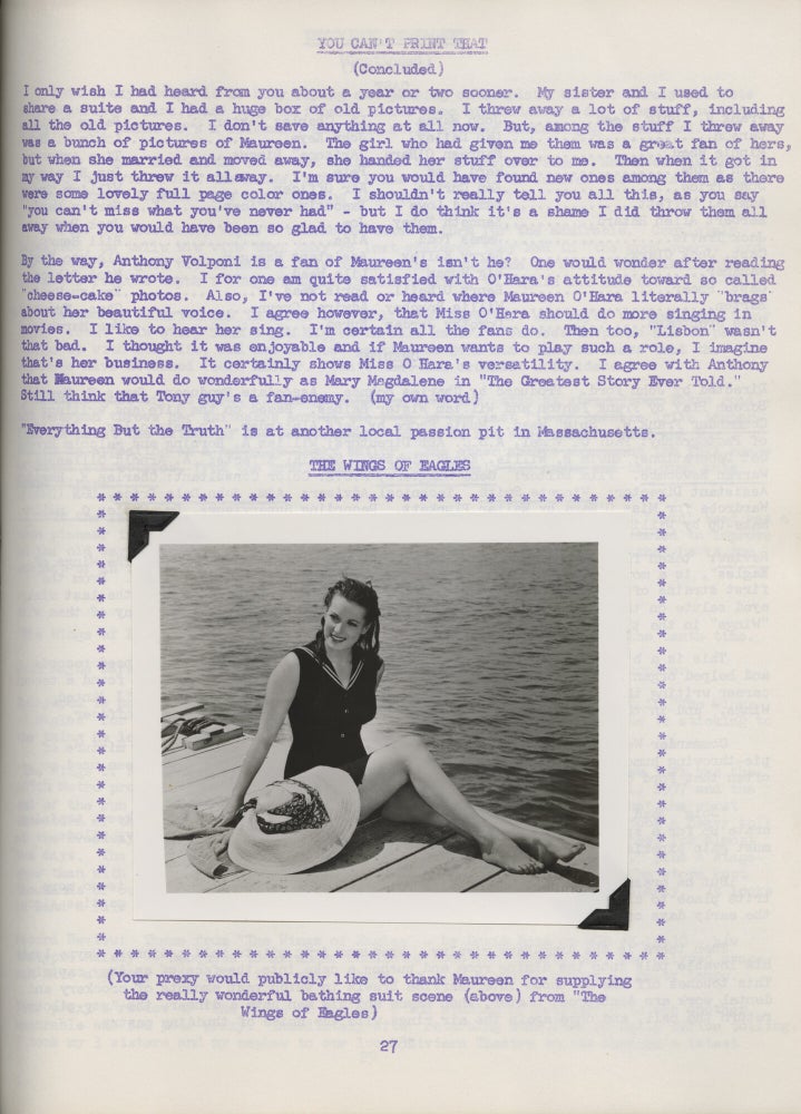 Archive of twelve issues of The Maureen O'Hara's Fan Club fanzine "Maureen O'Hara" (later "From Maureen To You"), 1955-1961
