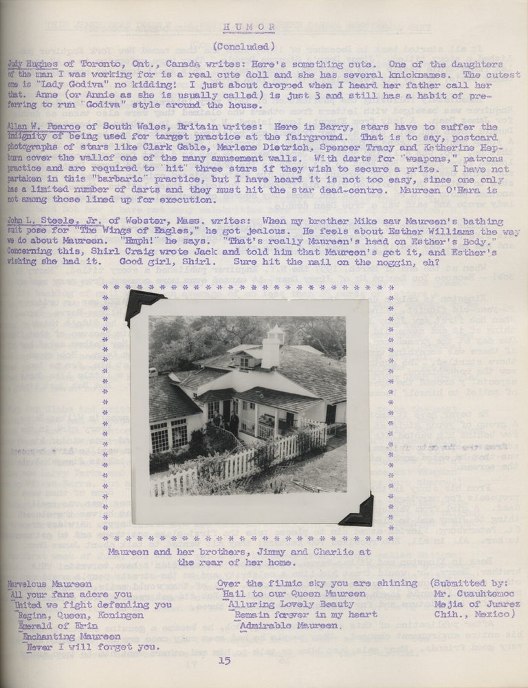 Archive of twelve issues of The Maureen O'Hara's Fan Club fanzine "Maureen O'Hara" (later "From Maureen To You"), 1955-1961