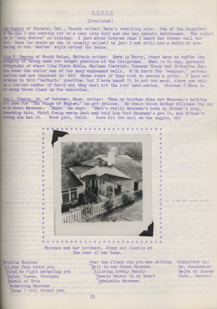 Archive of twelve issues of The Maureen O'Hara's Fan Club fanzine "Maureen O'Hara" (later "From Maureen To You"), 1955-1961