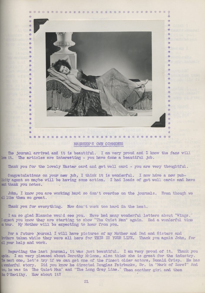 Archive of twelve issues of The Maureen O'Hara's Fan Club fanzine "Maureen O'Hara" (later "From Maureen To You"), 1955-1961