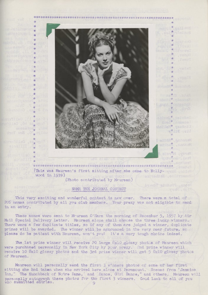 Archive of twelve issues of The Maureen O'Hara's Fan Club fanzine "Maureen O'Hara" (later "From Maureen To You"), 1955-1961