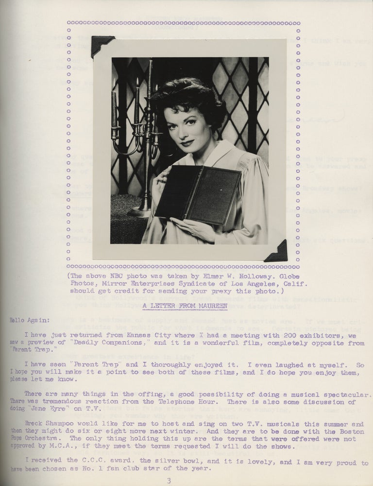 Archive of twelve issues of The Maureen O'Hara's Fan Club fanzine "Maureen O'Hara" (later "From Maureen To You"), 1955-1961