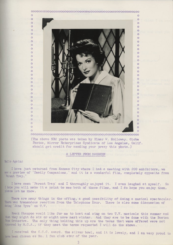 Archive of twelve issues of The Maureen O'Hara's Fan Club fanzine "Maureen O'Hara" (later "From Maureen To You"), 1955-1961