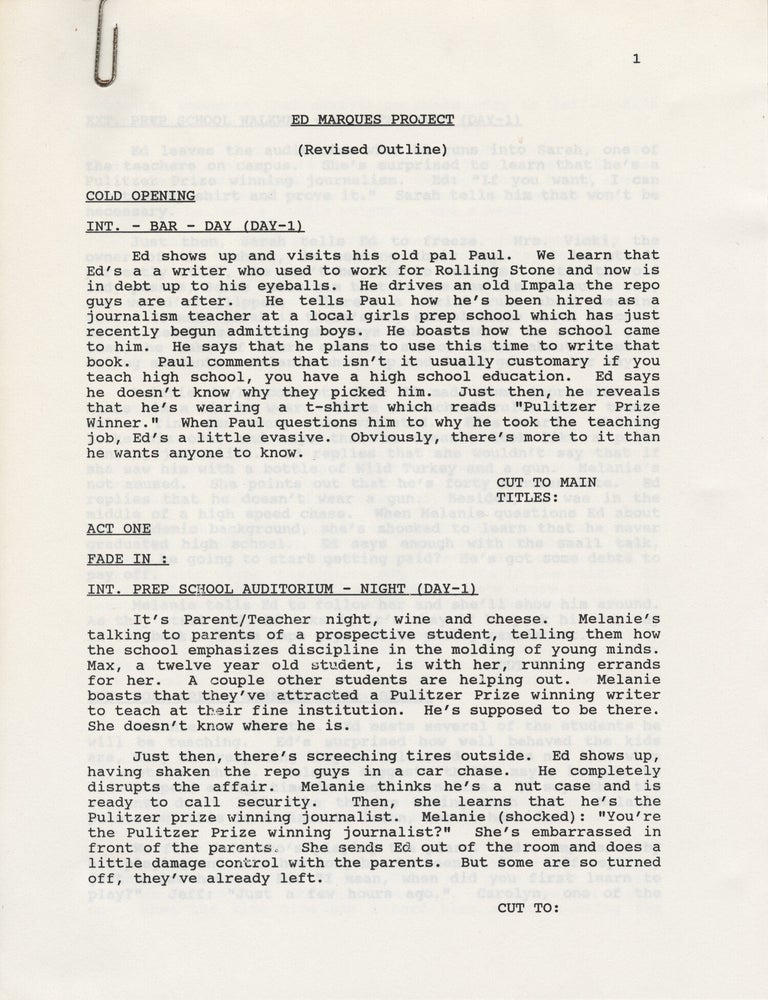 Archive of material relating to Ed Marques Project, an unproduced pilot for a television series