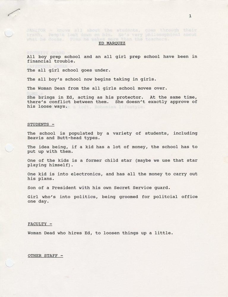Archive of material relating to Ed Marques Project, an unproduced pilot for a television series
