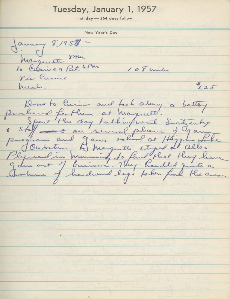 Archive of two original manuscript journals kept by Michigan Wildlife Conservation Officer William E. Laycock , 1957-1961