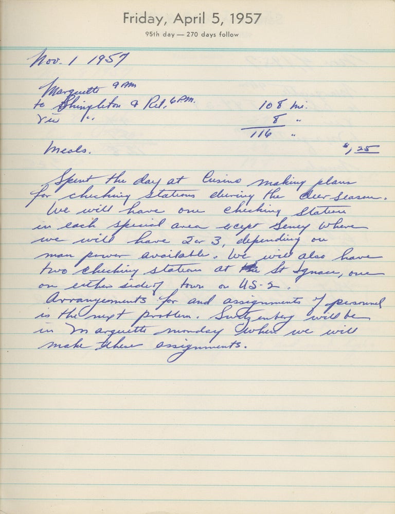 Archive of two original manuscript journals kept by Michigan Wildlife Conservation Officer William E. Laycock , 1957-1961