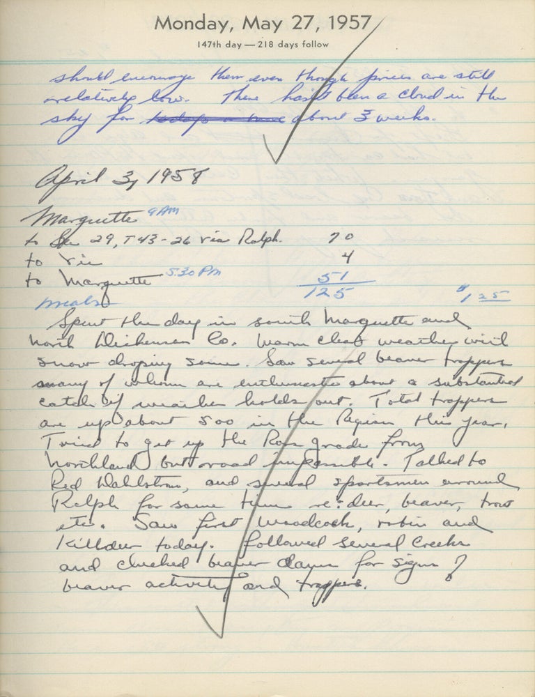 Archive of two original manuscript journals kept by Michigan Wildlife Conservation Officer William E. Laycock , 1957-1961
