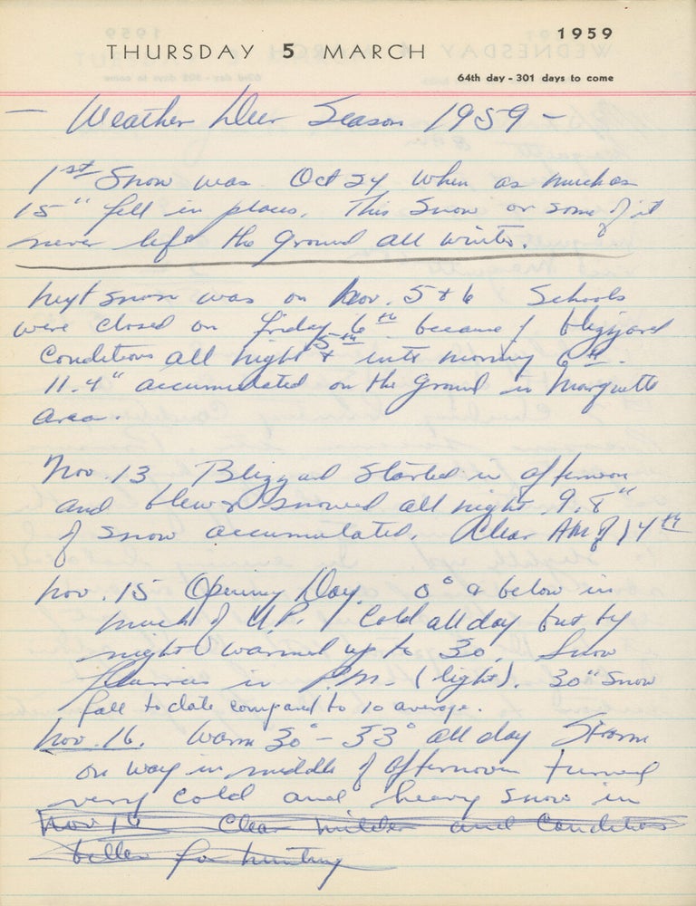 Archive of two original manuscript journals kept by Michigan Wildlife Conservation Officer William E. Laycock , 1957-1961