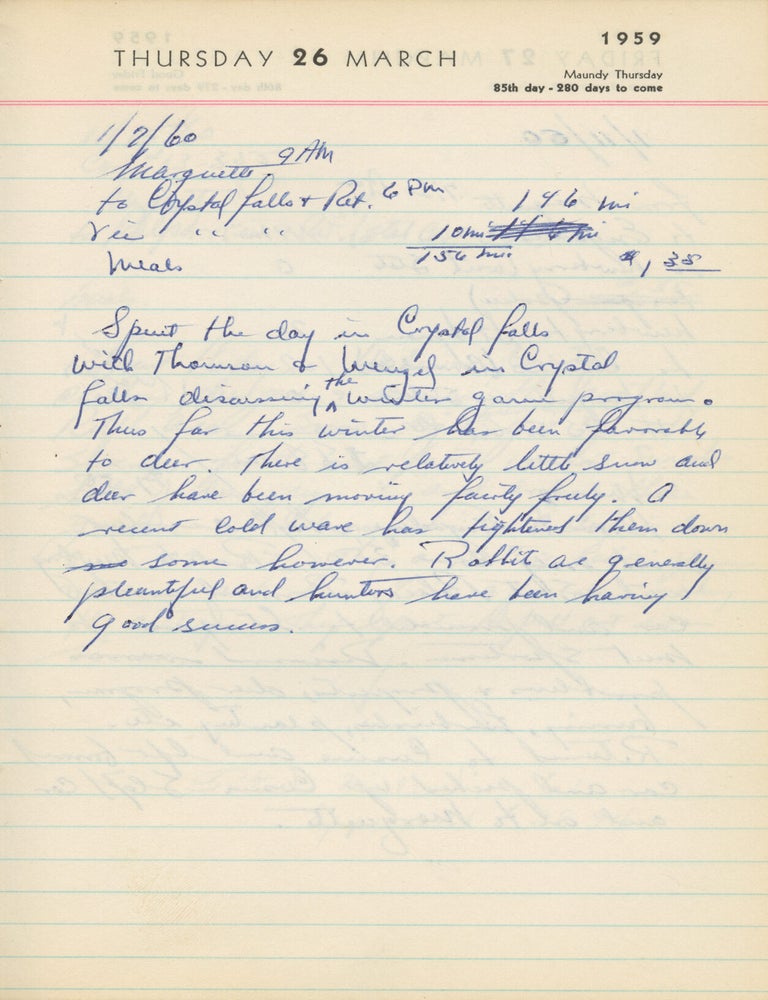 Archive of two original manuscript journals kept by Michigan Wildlife Conservation Officer William E. Laycock , 1957-1961
