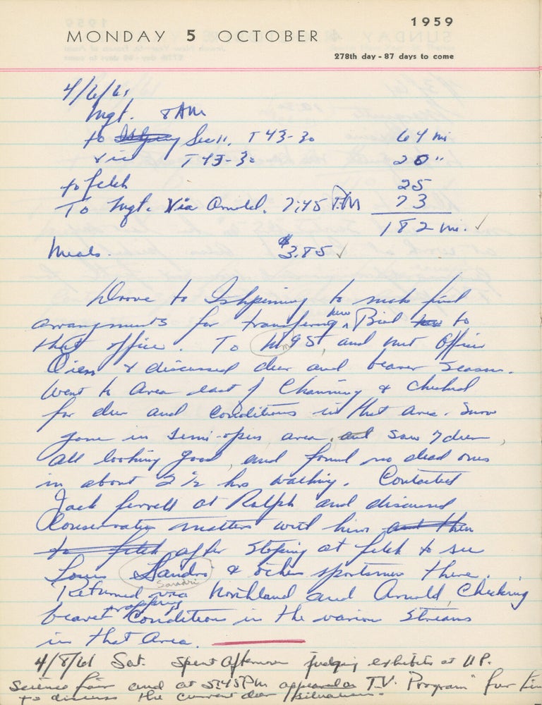 Archive of two original manuscript journals kept by Michigan Wildlife Conservation Officer William E. Laycock , 1957-1961
