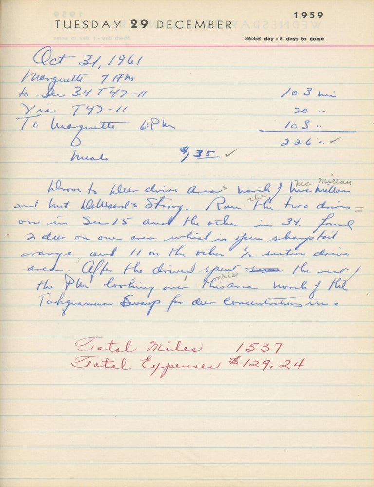 Archive of two original manuscript journals kept by Michigan Wildlife Conservation Officer William E. Laycock , 1957-1961