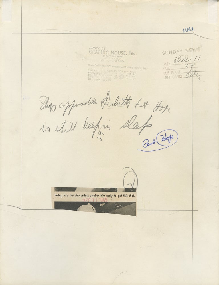 Original oversize photograph of a sleeping Bob Hope, 1949
