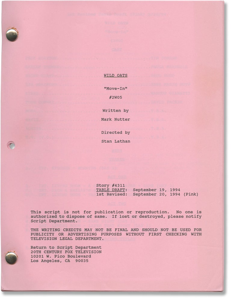 Wild Oats: Move-In (Three original screenplays for an unproduced television episode