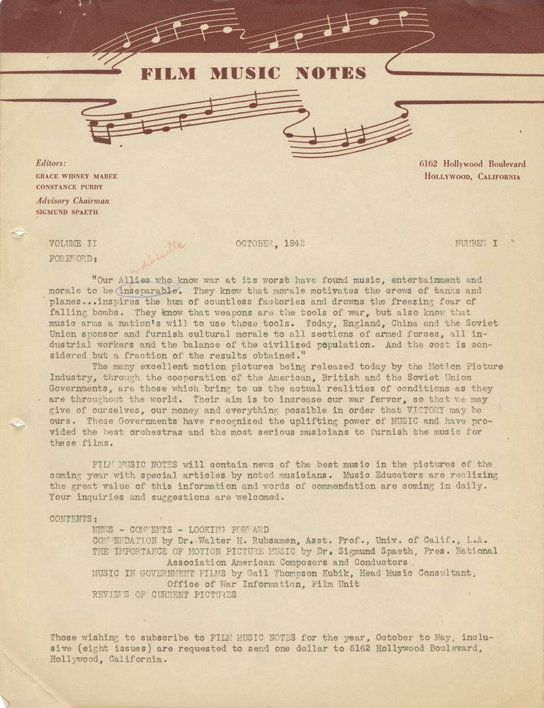 Film Music Notes for 1942-1944