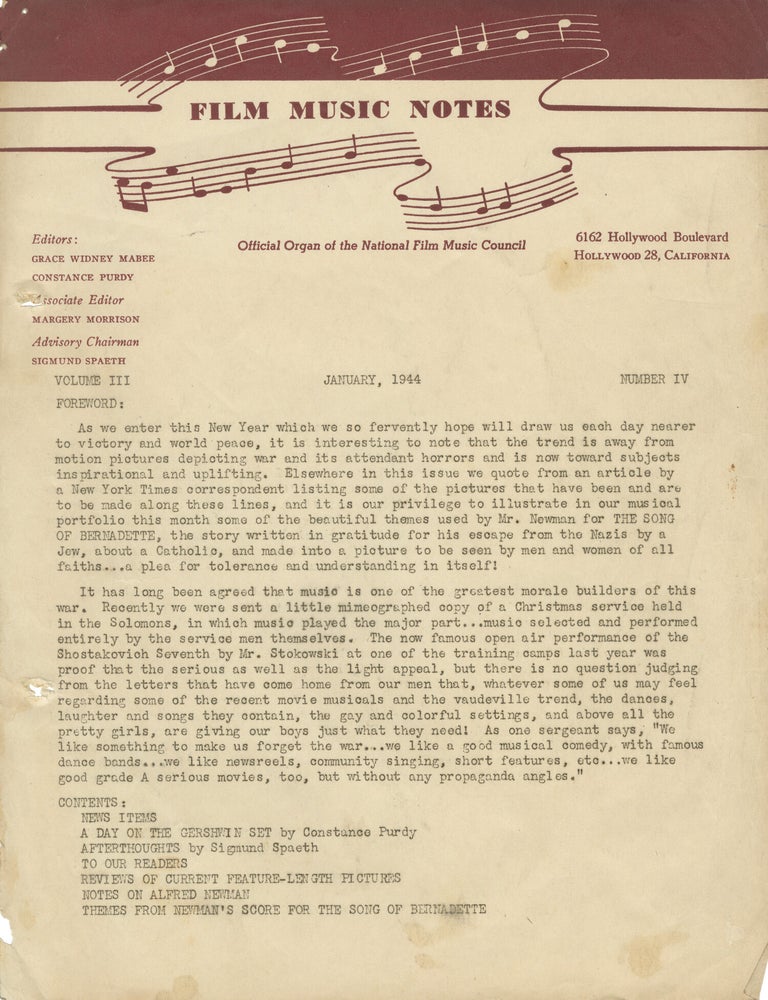Film Music Notes for 1942-1944