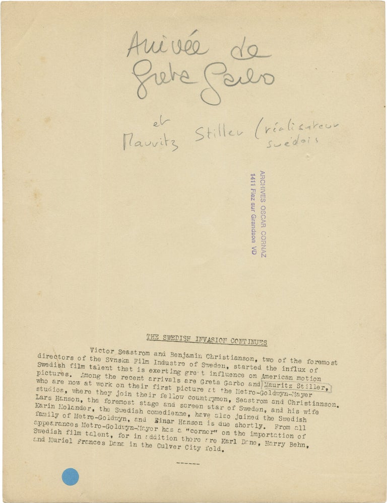 Original publicity photograph of Greta Garbo and Mauritz Stiller arriving in America in 1925