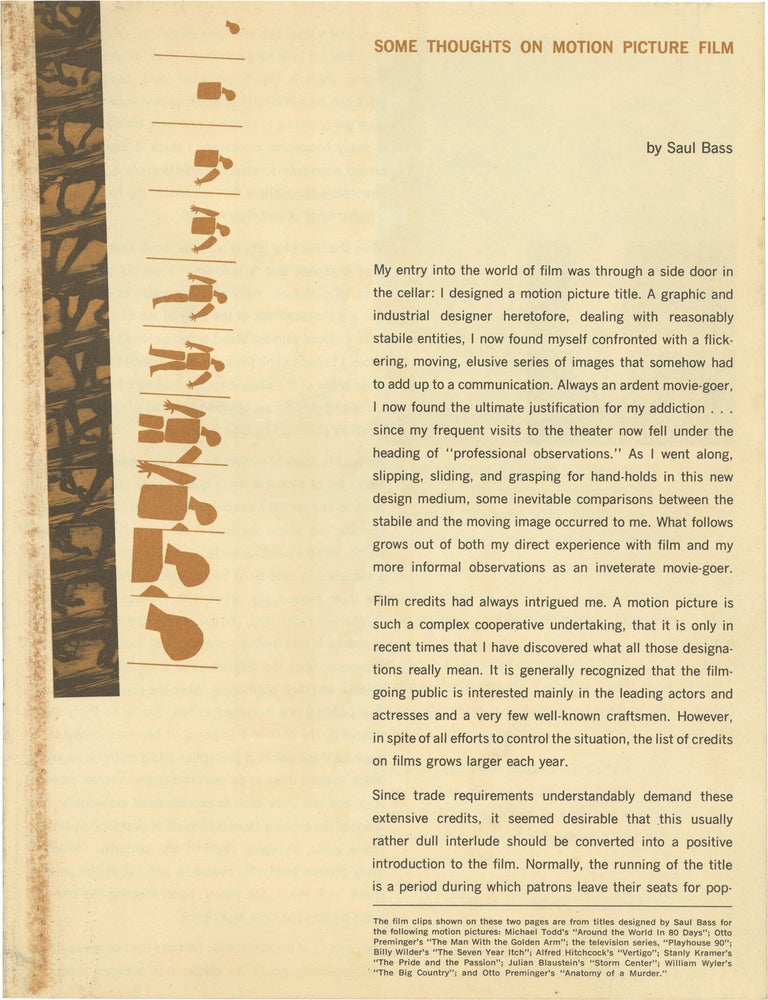 Archive of original photographs, print material, color transparencies, and ephemera documenting Saul Bass' work in advertising and film