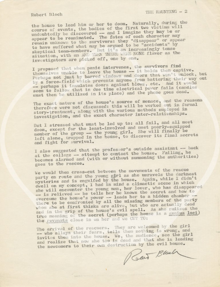 Original gathering of typescript notes, detailing a 1976 meeting to discuss a television adaptation of Shirley Jackson's "The Haunting of Hill House"