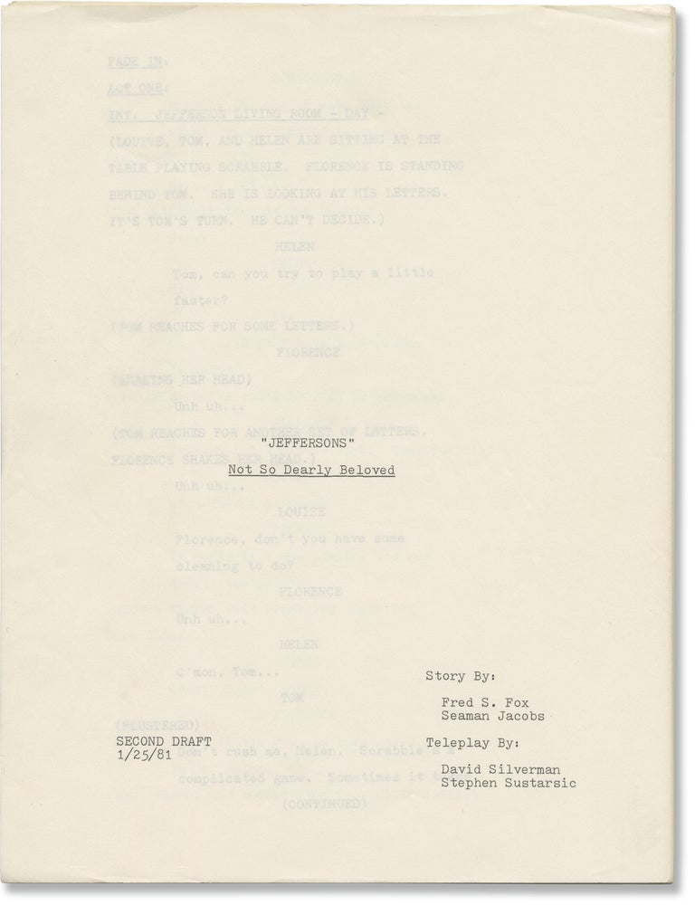 The Jeffersons: Not So Dearly Beloved (Original script for the 1981 television episode,...