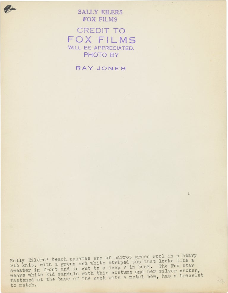 Three original publicity photographs of Sally Eilers, one SIGNED by Eilers, by photographer Ray Jones, circa mid-1930s
