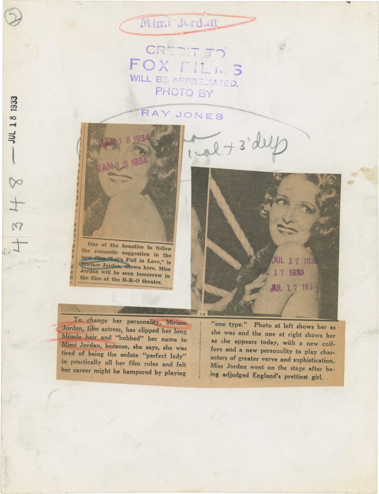 Original publicity photograph of actress Miriam Jordan