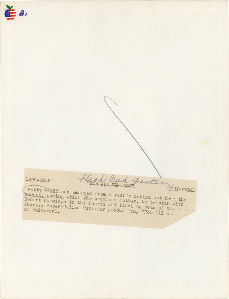 Original portrait photograph of Betty Field, 1943